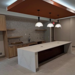 a kitchen with an island